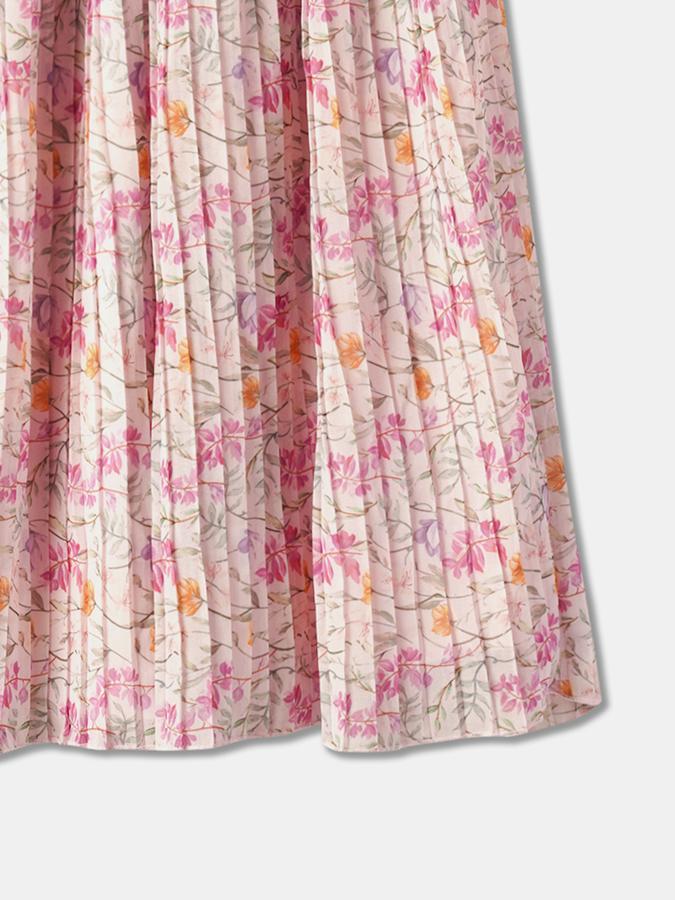 Girls Synthetic Pleated Elastic Waist Floral Skirt