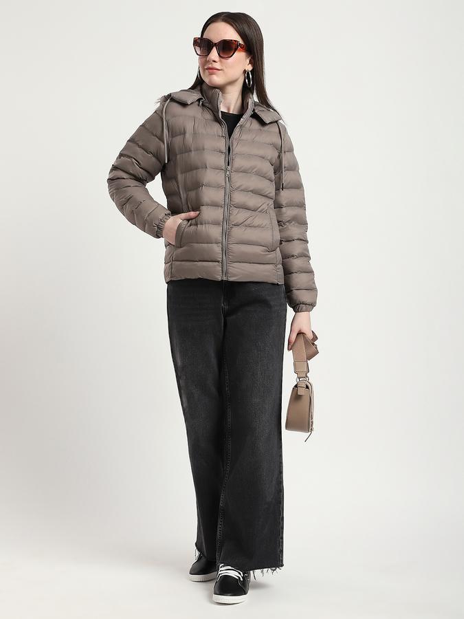 R&B Women Grey Solid Puffer Jacket