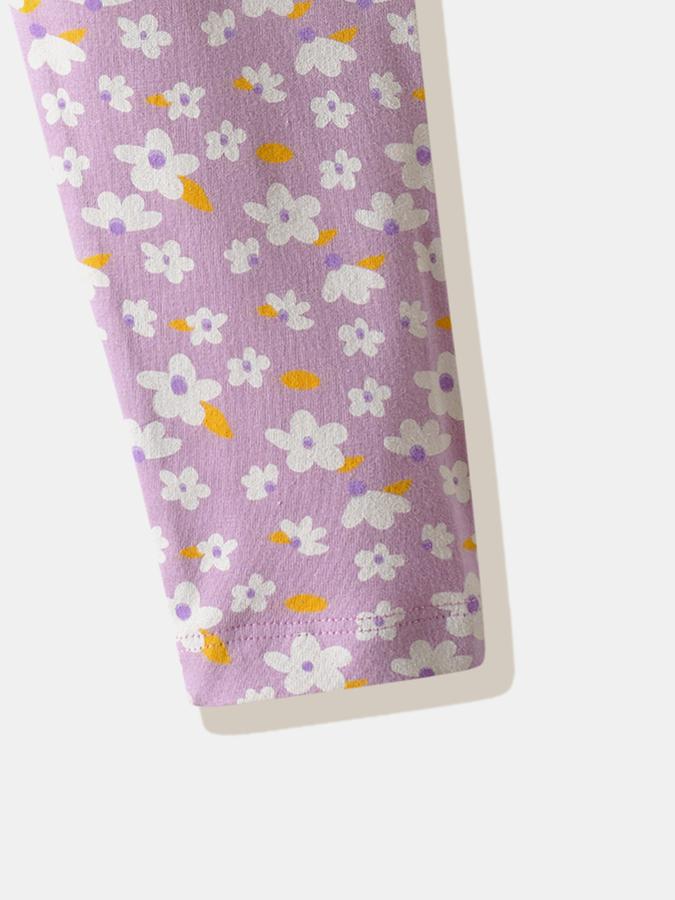 Girls Cotton Blend Skinny Fit Elastic Waist Printed Leggings