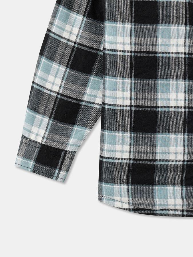 Boys Flannel Relaxed Fit Full Sleeve Hooded Plaid Shirt