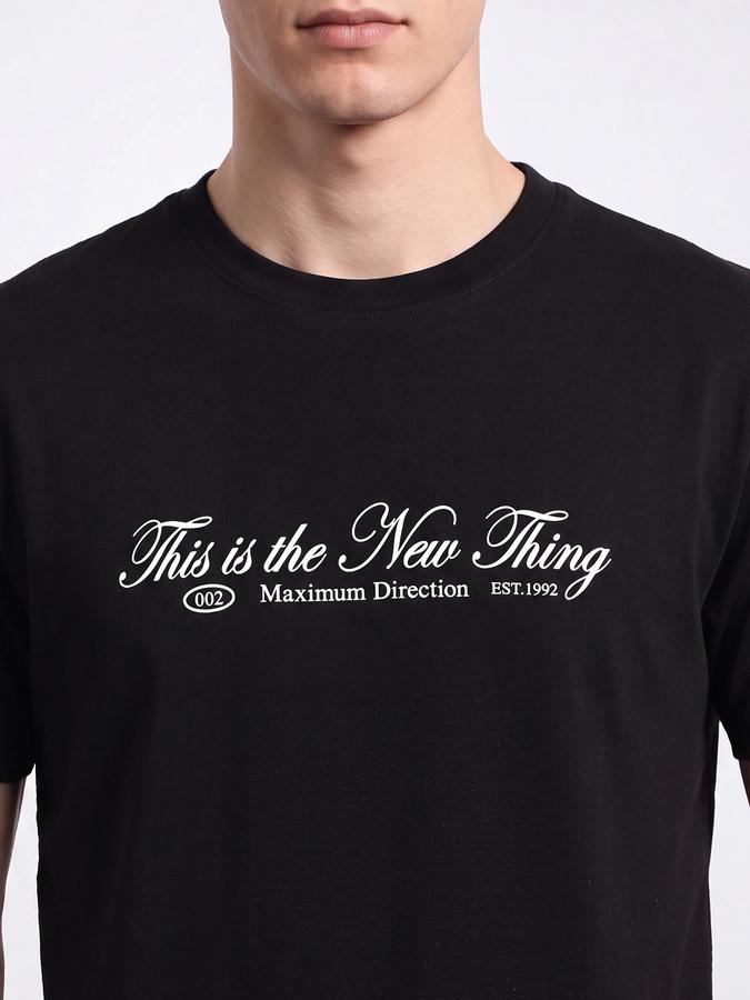 R&B Men Black Typographic Print Short Sleeves Pure Cotton Tshirt