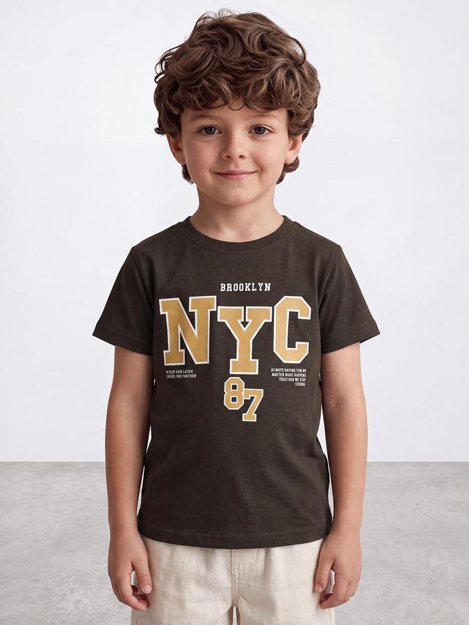 R&B Boys Olive Short Sleeve Round Neck Typography T-Shirt