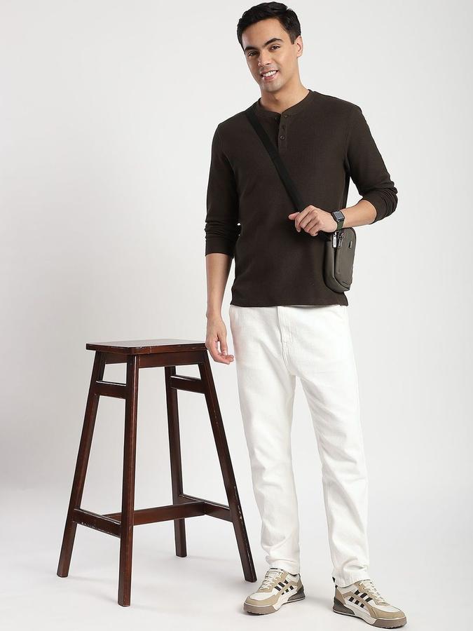 Men Cotton Regular Fit Henley Solid T-shirt