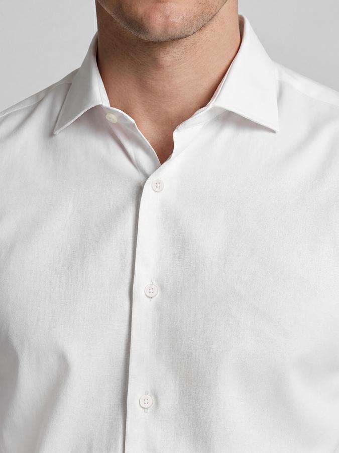 R&B White Solid Men Spread Collar Long Sleeves Shirt