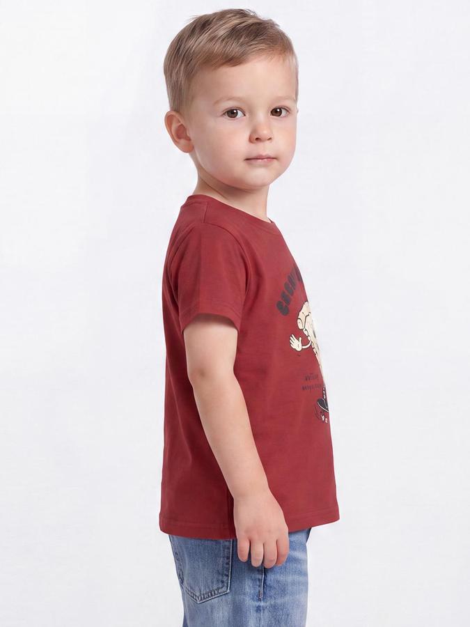 R&B Boys Red Short Sleeve Round Neck Pizza Skateboarding Print T-Shirt