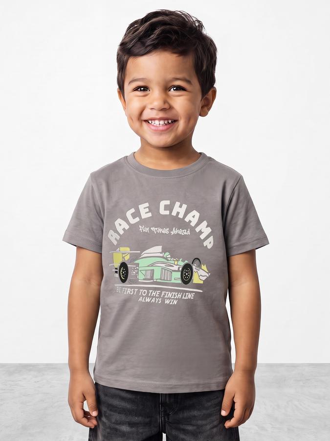 R&B Boys Grey Graphic Print Short Sleeves Round Neck Pure Cotton T-Shirt