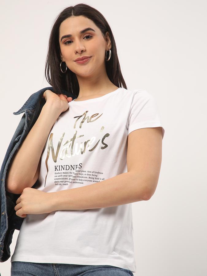 Women Cotton Regular Fit Crew Neck Slogan T-shirt