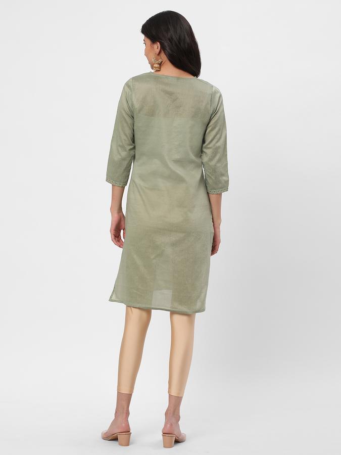 Women Poly Blend Regular Fit Round Neck Embroidered Kurta