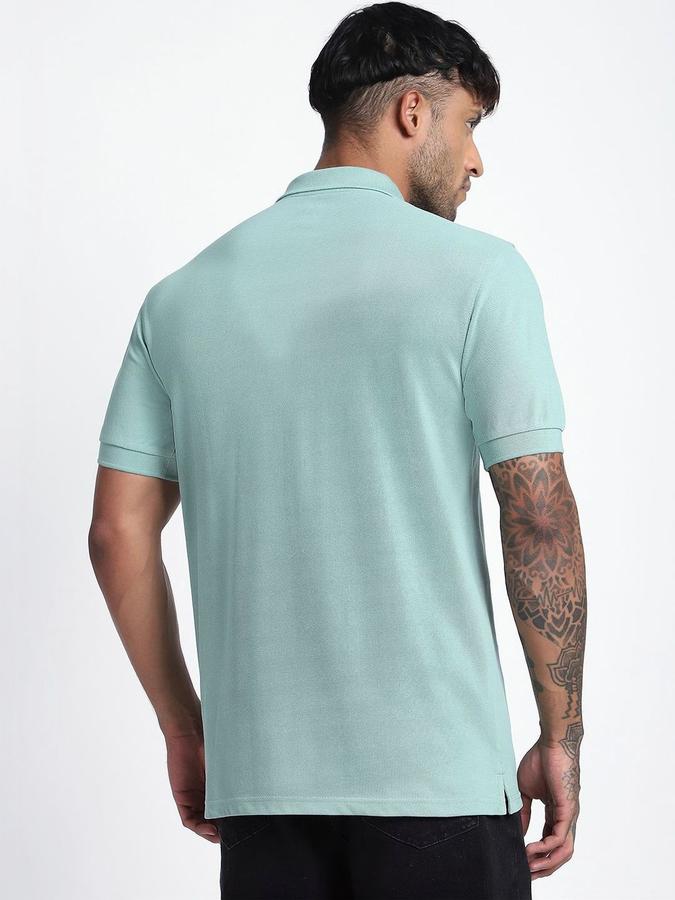 R&B Mens Light Green Solid Polo Collar Short Sleeves T-shirt