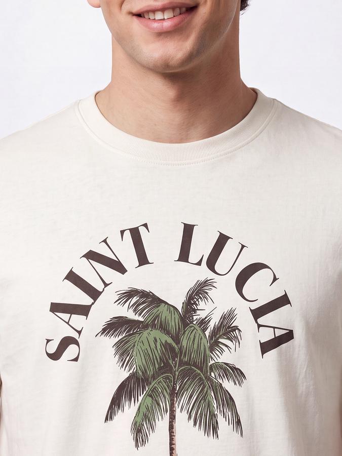 R&B Men Cream Graphic Print Short Sleeves Pure Cotton Tshirt