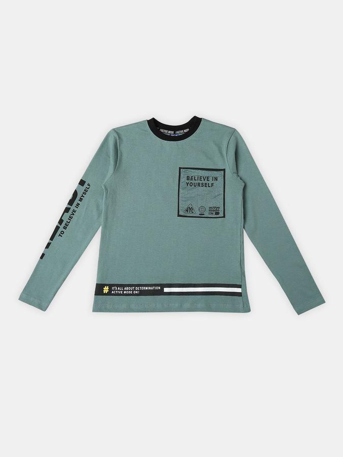 R&B Boys Green &amp; Black Graphic Printed T-shirt with Joggers