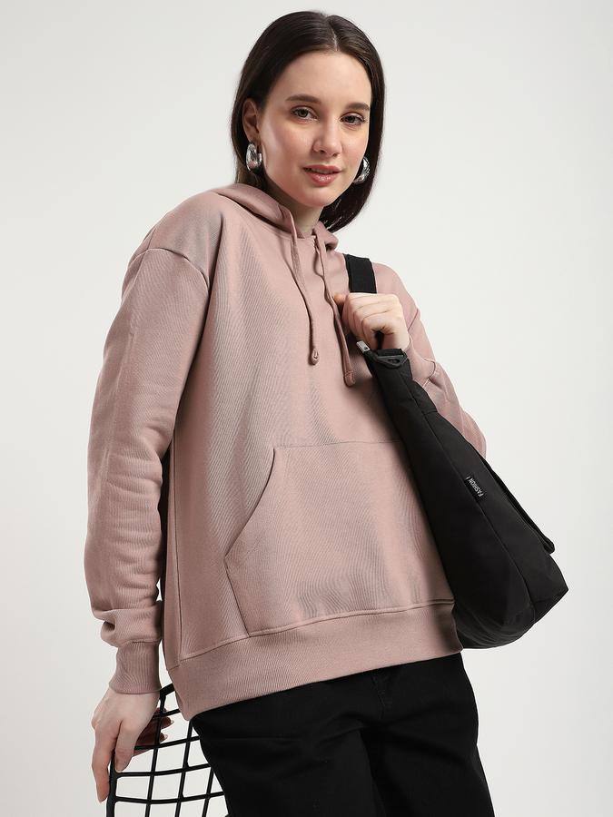 Women Cotton Blend Relaxed Fit Hooded Solid Sweatshirt
