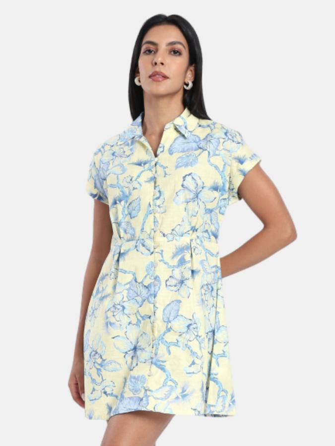 R&B Yellow Regular Fit Printed Women Dress