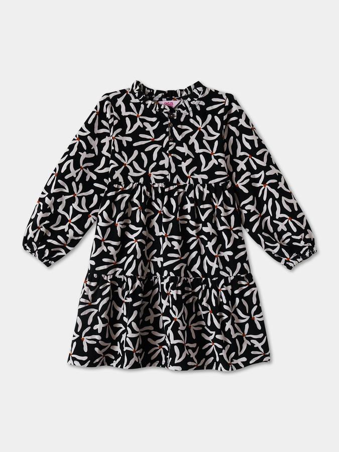 Girls Cotton Regular Fit Round Neck Tiered Dress