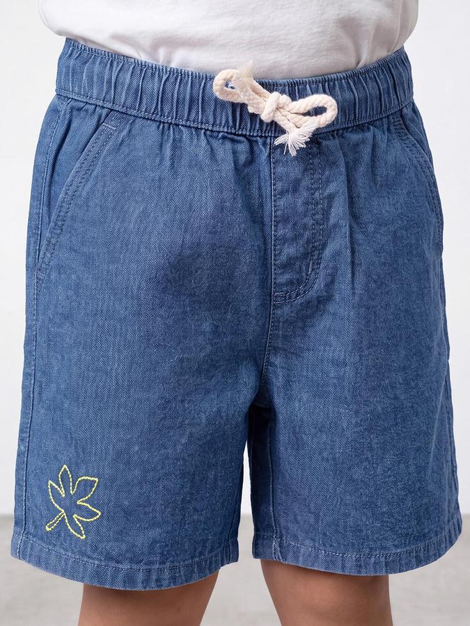 R&B Boys Medium Blue Self Design Regular Fit Mid Rise Denim Shorts
