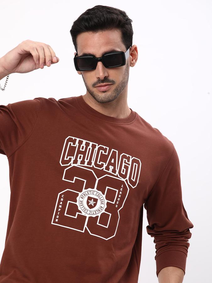 Men Cotton Regular Fit Crew Neck Graphic Sweatshirt