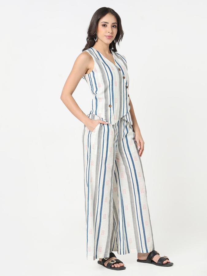 Women's regular fit sleeveless striped assymetrical vest and trouser set  image number 3