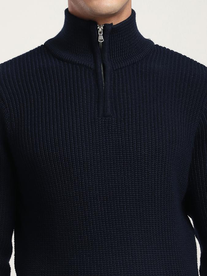 Men Polyester Regular Fit Mock Neck Ribbed Sweater