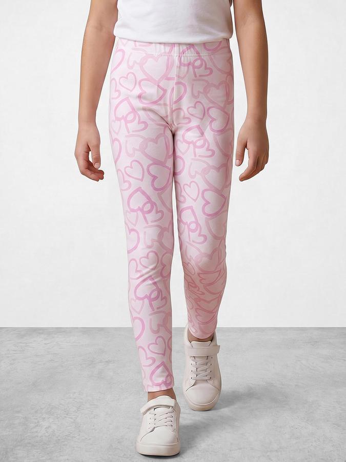 R&B Girl's White All Over Heart Printed Leggings
