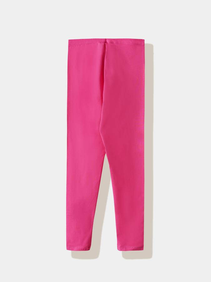 Girls Cotton Blend Skinny Fit Elastic Waist Solid Leggings