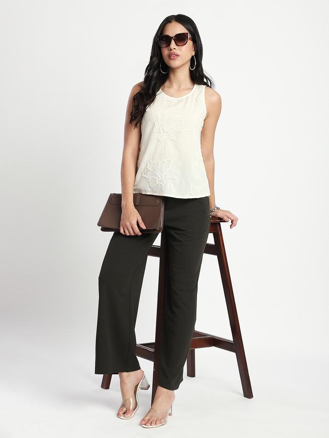 Women Cotton Regular Fit Round Neck Embroidered Top