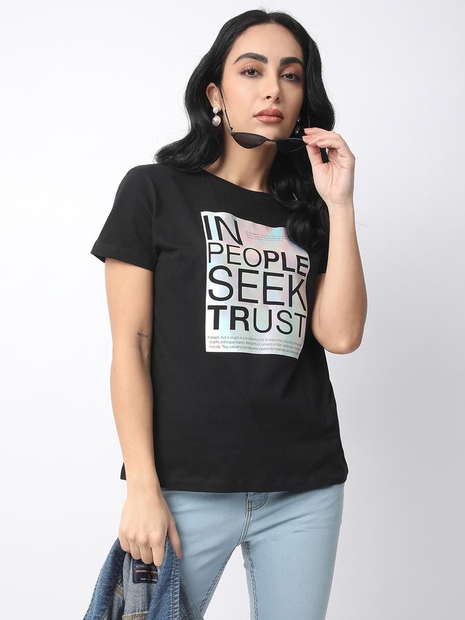 Women Cotton Regular Fit Crew Neck Graphic T-shirt