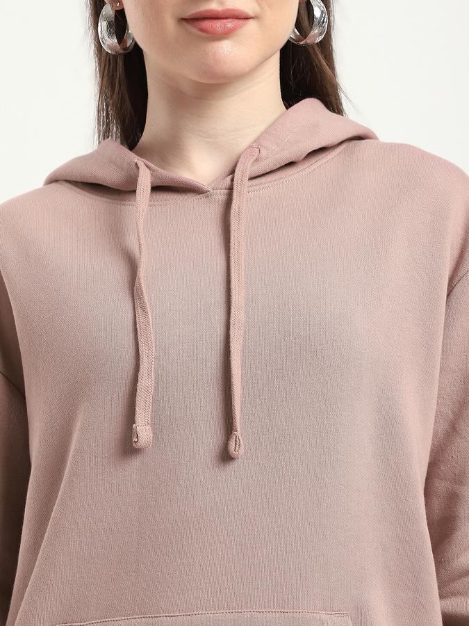 Women Cotton Blend Relaxed Fit Hooded Solid Sweatshirt