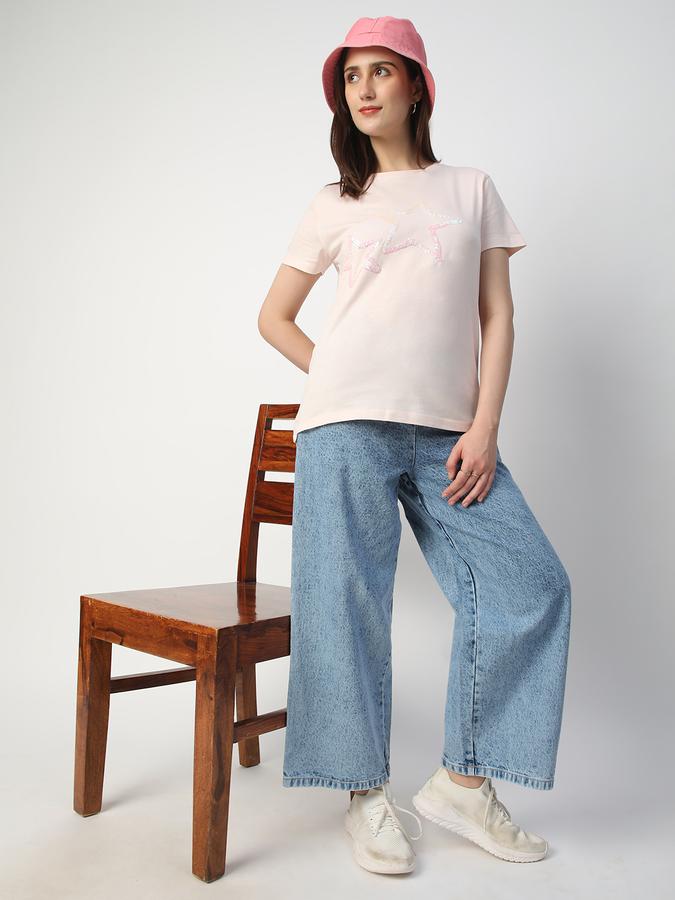 R&B Women Light Pink Graphic T-Shirt