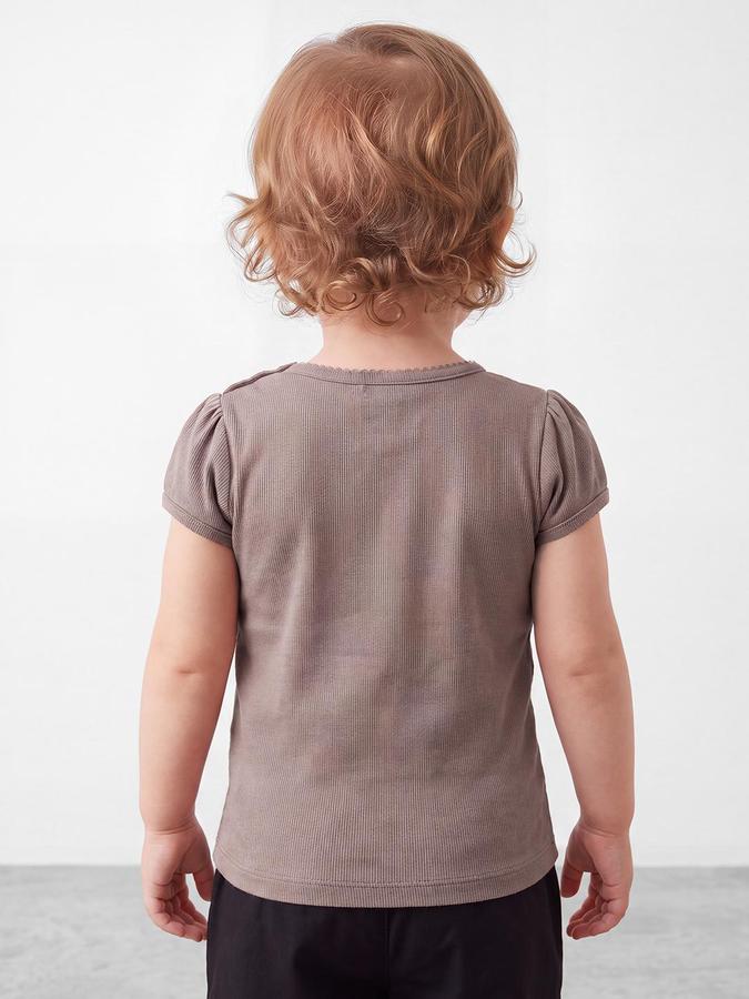 R&B Girls Brown Butterfly Print Short Sleeves Round Neck Pure Cotton T-Shirt