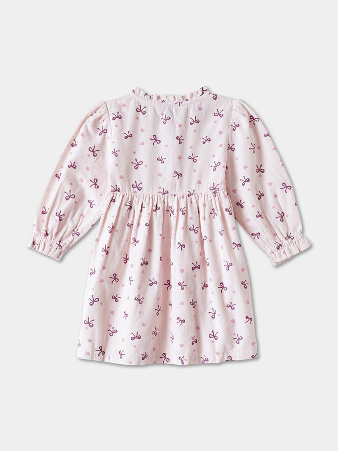 Girls Cotton A Line Ruffled Neck Printed Dress