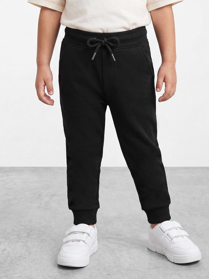 R&B Boys Black Printed Pure Cotton Mid Rise Joggers
