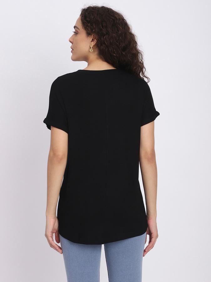 R&B Women Black Solid Fitted T-Shirt