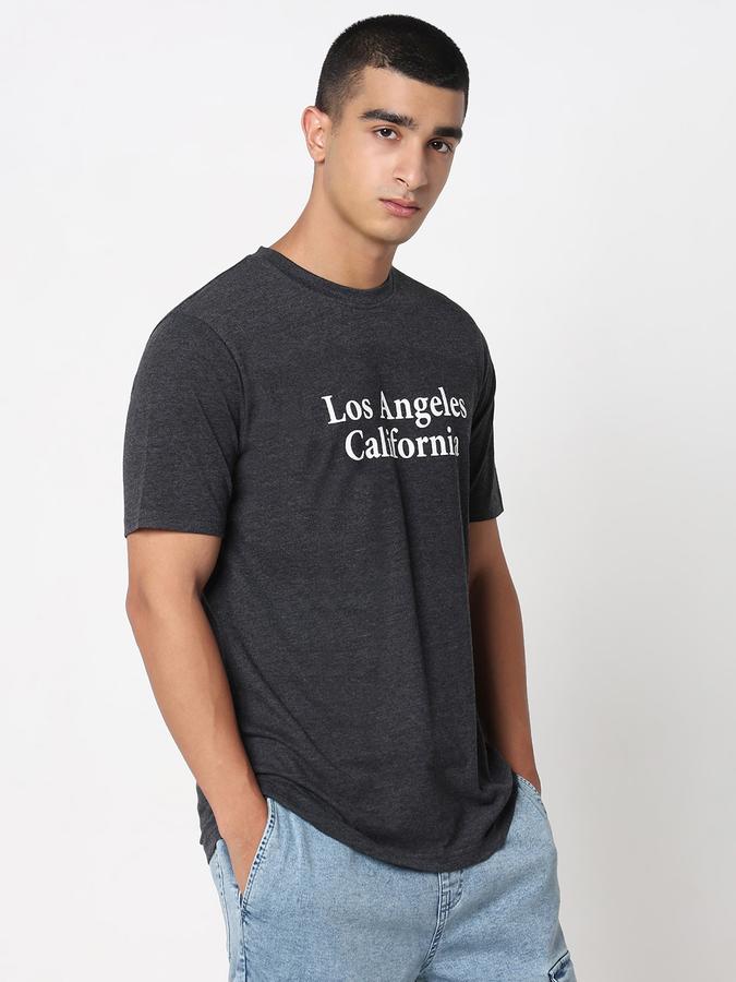 R&B Men's Anthra Melange Printed T-Shirt