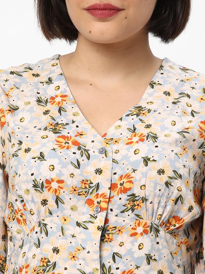 Women Floral Print V-Neck A-Line Dress image number 3