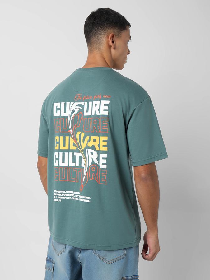 Men Cotton Blend Oversized Fit Crew Neck Typographic T-shirt