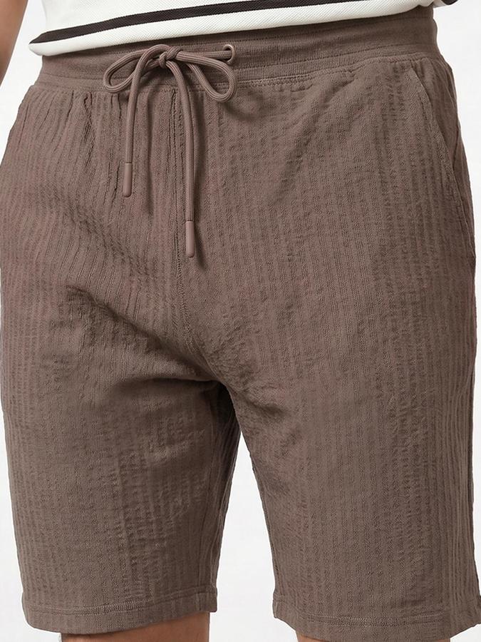 R&B Men Brown Self Design Regular Fit Mid Rise Shorts