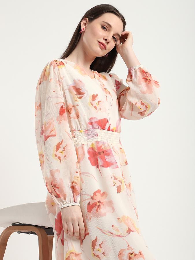 R&B Women Off White Floral Print Midi Dress