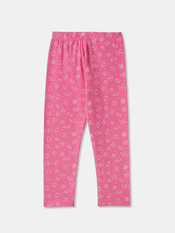 Girls Cotton Blend Skinny Fit Elastic Waist Printed Leggings