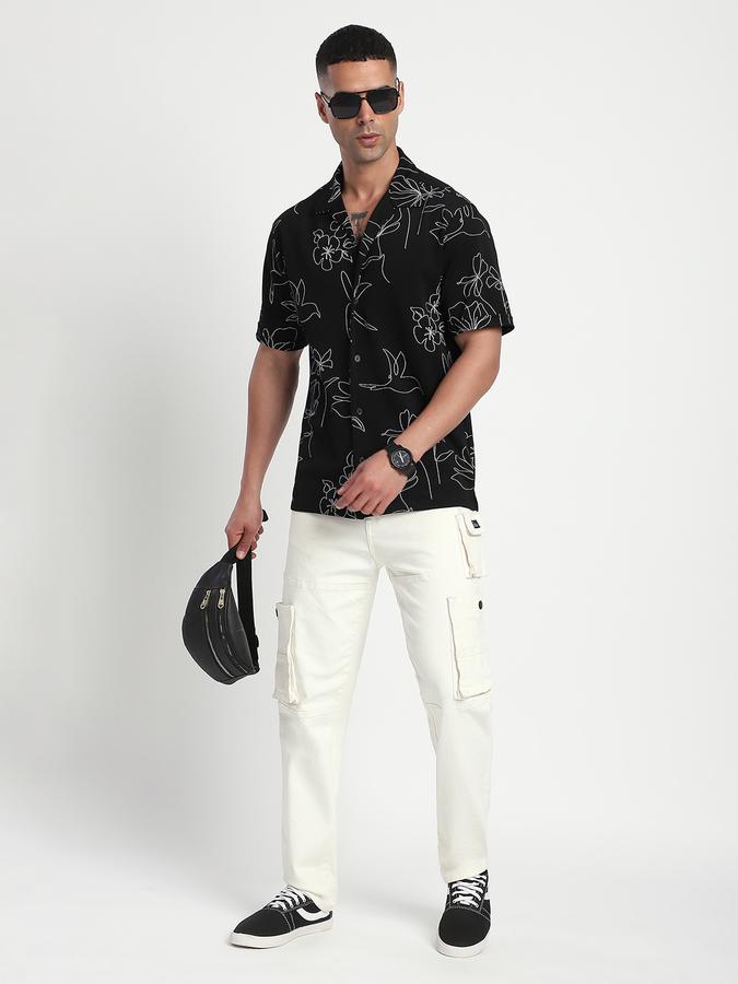 Men Cotton Blend Relaxed Fit Cuban Collar Floral Shirt