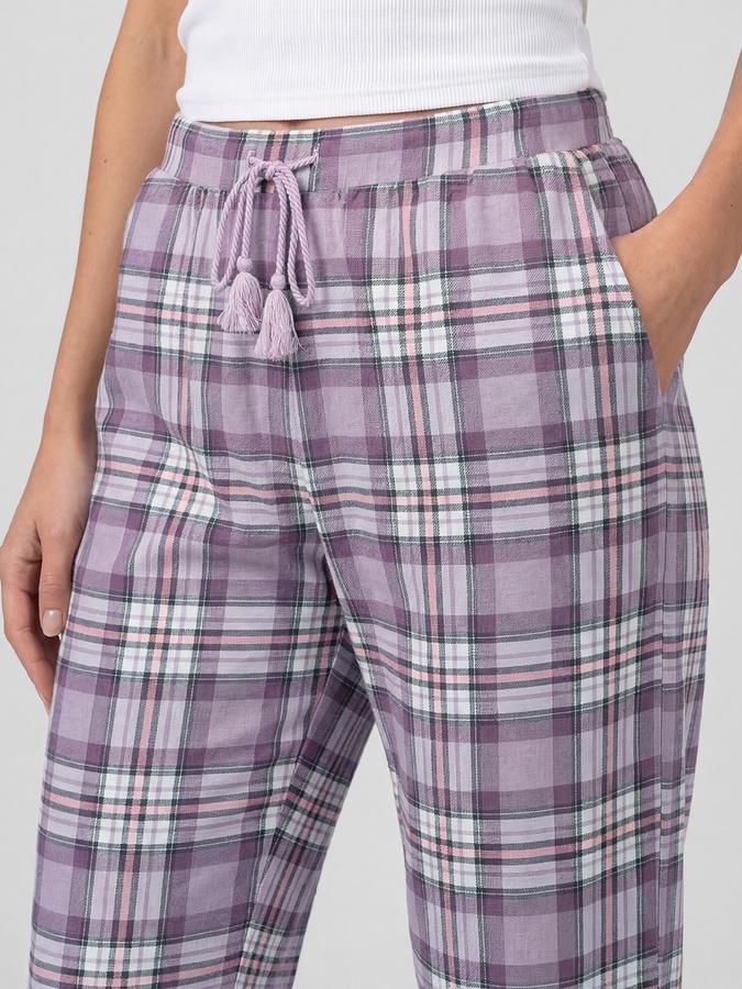 R&B Purple Straight Checked Women Mid-Rise Lounge Pants 