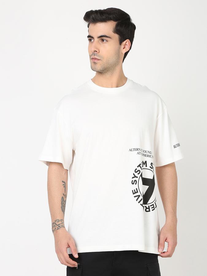 Men Typographic Print Loose Fit Crew-Neck T-Shirt image number 0
