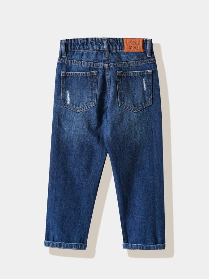 Boys Cotton Regular Fit Elastic Waist Distressed Jeans