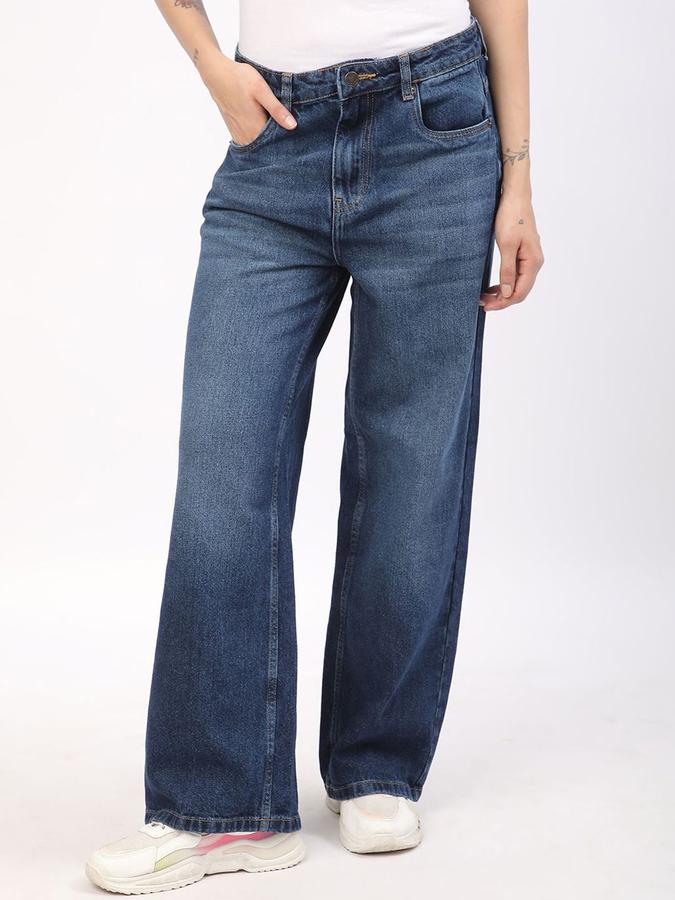 R&B Women Dark Blue Wide Leg High-Rise Jeans