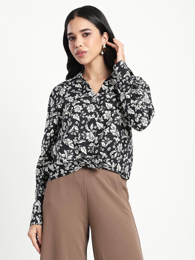 R&B Women Black Floral Print Shirt