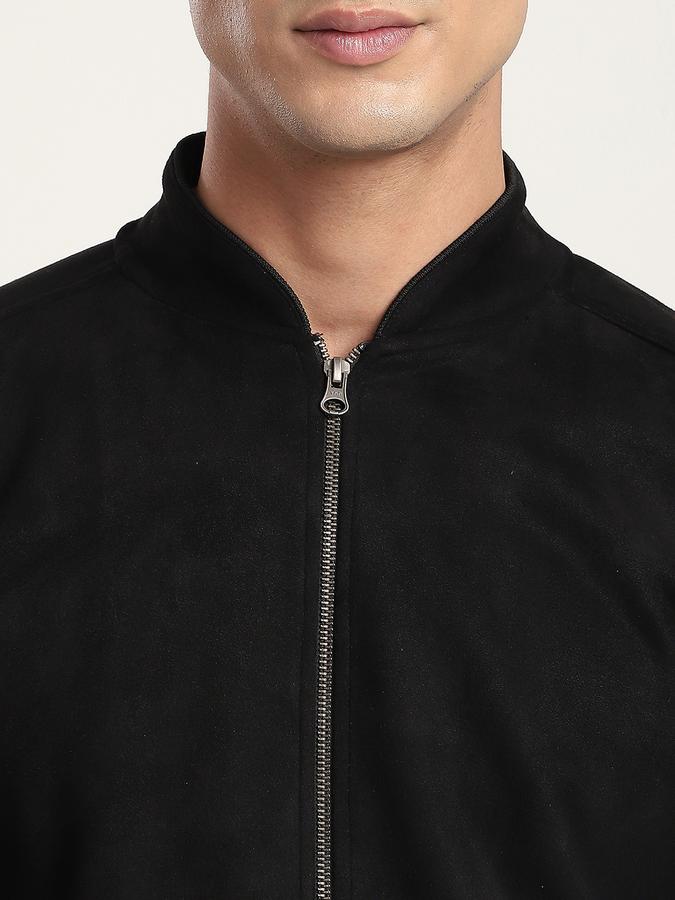 Men Polyester Regular Fit Solid Bomber Jacket