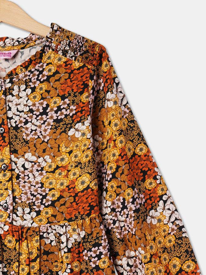 Girls Floral Print A-Line Dress image number 2