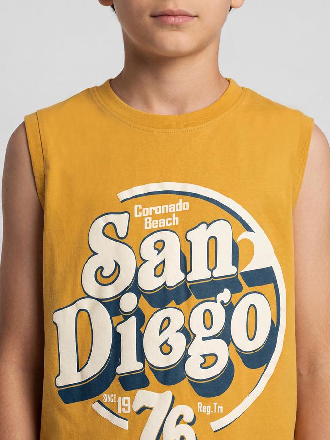 R&B Yellow Graphic Print Boys Round Neck Regular Fit Short Sleeves T-Shirt 