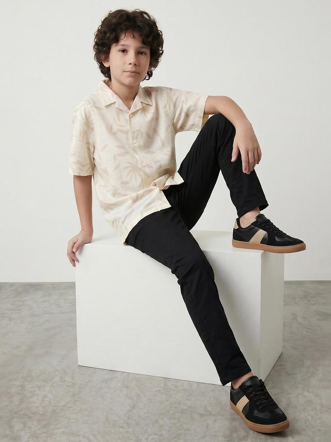 R&B Boys Beige Resort Collar Short Sleeves Floral Print Regular Fit Shirt