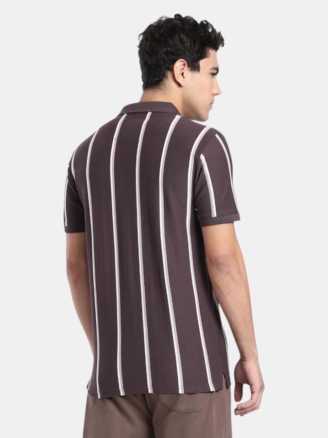 R&B Burgundy Striped Men Short Sleeve Polo T-shirt