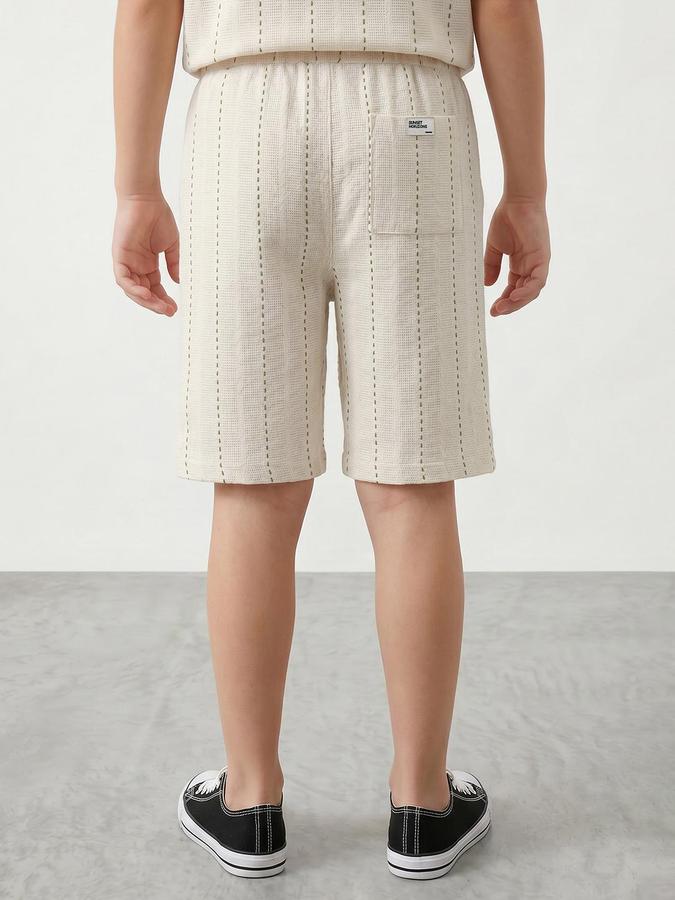 R&B Boy's Beige Textured Regular Fit Knee Length Shorts